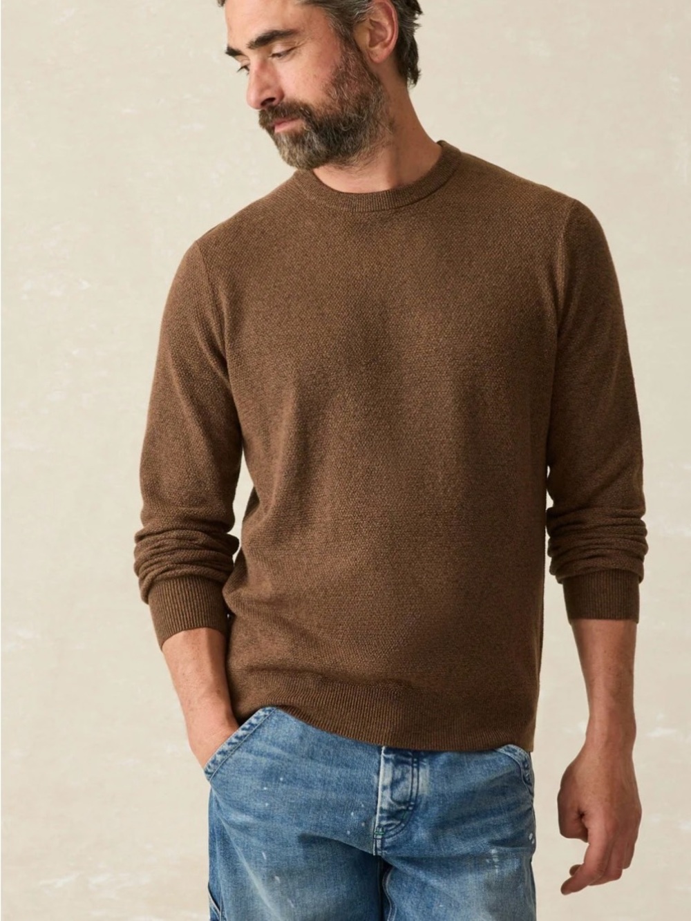 Faherty Men's Jackson Crew Sweater Trail Brown Heather Size Small NWT Size Small